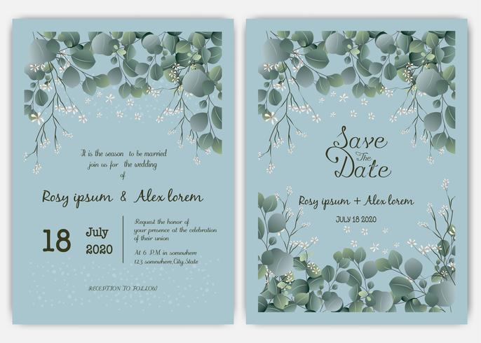 Grün-Hochzeits-Einladung, Schablonen-Eukalyptus-Hochzeits-Einladung. vektor