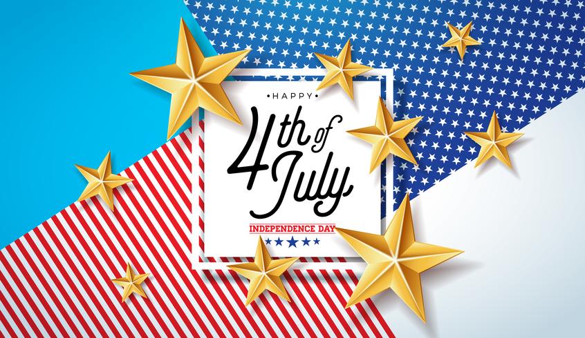 4 juli självständighetsdagen i USA Vector Illustration. Fjärde av juli American National Celebration Design med stjärnor och typografi Brev på abstrakt bakgrund