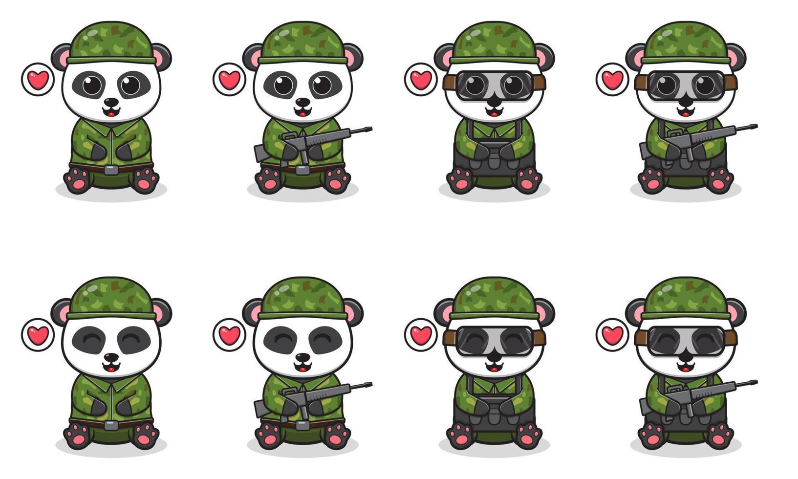 vektor illustration av söt panda med soldat kostym placering.