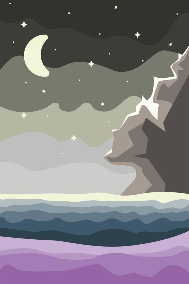 abstrakte Landschaftsszene. minimalistische Bergwüste im hellen Boho-Stil bei Nacht für Druck, Einladungskarte, Reisebüro-Banner, Postkarten und Wanddekor-Design. Vektor-Illustration vektor