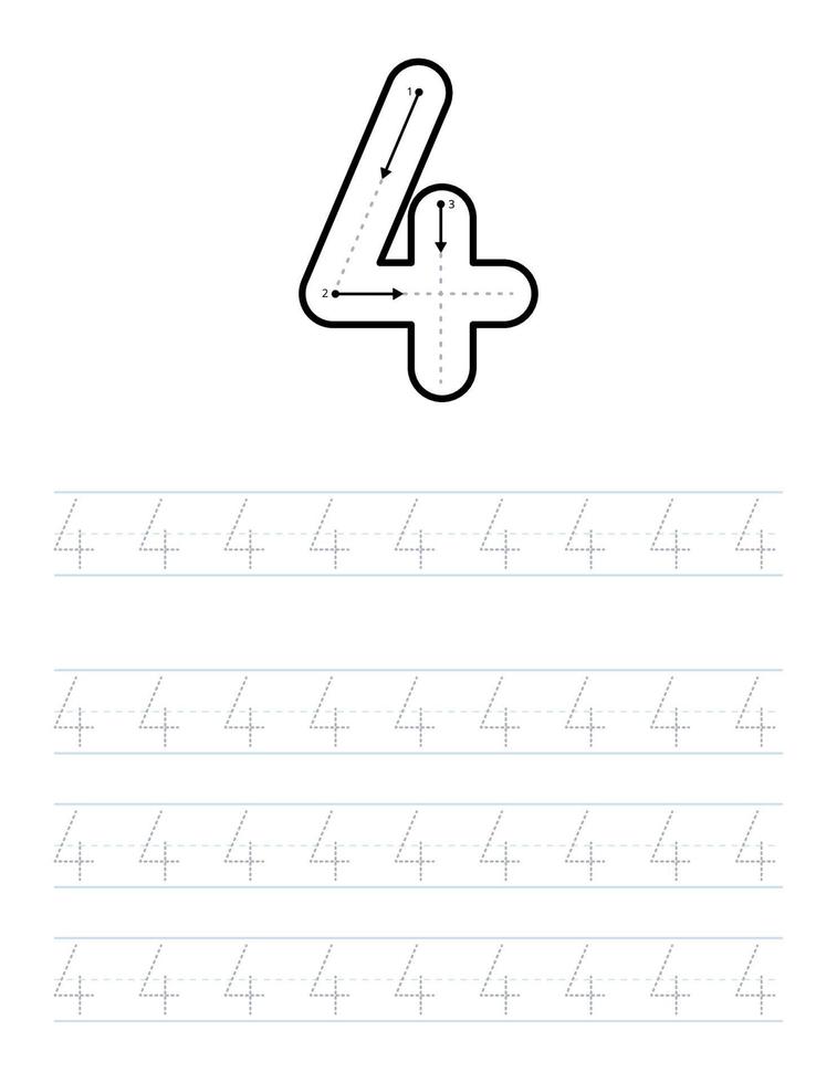 arbetsblad för spår nummer 4 för barn och förskola med spårningsguide vektor