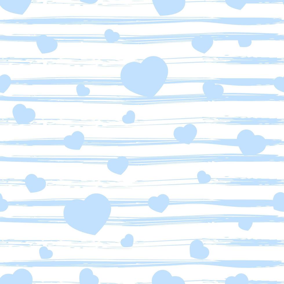 nahtloses muster mit blauem herzen, texturstreifen auf weiß. valentinstag hintergrund. Liebeskonzept. für tapete, geschenkbox, scrapbooking, textilvektorhintergrund für kleidungsstoffe. vektor