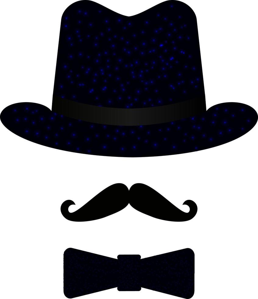 svart maskeradhatt, mustasch, fluga. isolerade föremål. gentleman ikonuppsättning. vektor illustration. dekorativt element för logotyp, tryck, flygblad
