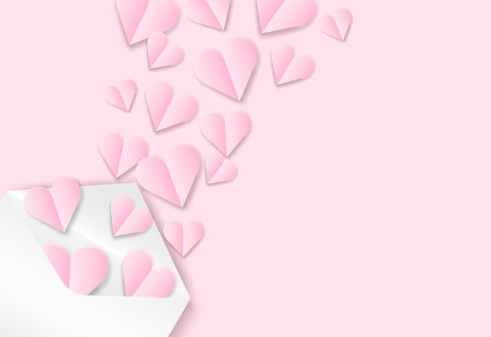 Glad Valentinsdag bakgrund. Design med kärlek hjärta på rosa bakgrund, papper konst stil. Vektor. vektor