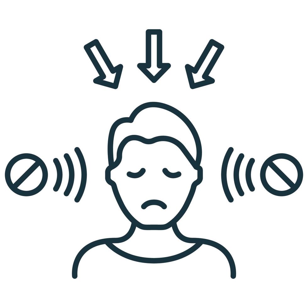 sozialer schlechter Einfluss auf das Symbol der Mannlinie. negative auswirkungen von medien und internet lineares piktogramm. Depressiver, verärgerter Mann unter schlechtem Einfluss Umrisssymbol. isolierte Vektorillustration. vektor