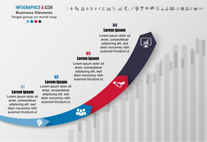 Infographik Business Timeline Prozess Chart Vorlage. Marketing-Symbole können für Workflow-Layout, Bericht,. Geschäftskonzept mit 4 Optionen, Schritten oder Prozessen. Vektor