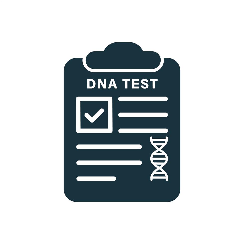 dna-Analyse-Ergebnisdokument mit Molekularstruktur-Desoxyribonukleinsäure-Helix-Silhouette-Symbol. piktogramm des dna-testergebnisberichts. genetisches Info-Glyphen-Symbol. isolierte Vektorillustration. vektor