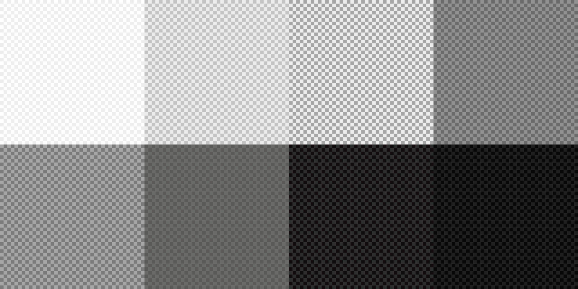 transparent bakgrundsuppsättning. vitt, grått, svart fyrkantigt genomskinligt mönster. transparent sömlös mosaik checker mall. rutnät bakgrund. abstrakt modern design. vektor illustration.