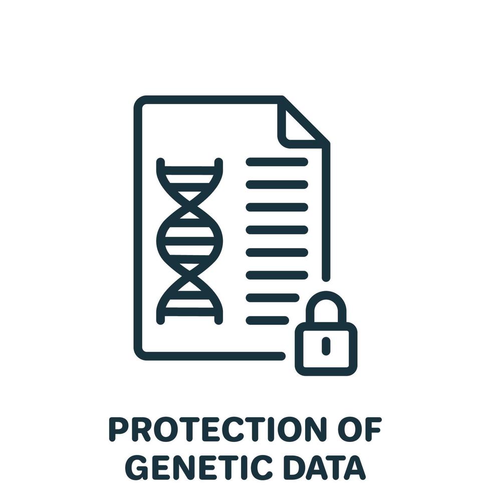 Symbol für die Schutzlinie genetischer Daten. private dna-informationen im dokument mit linearem vorhängeschloss-piktogramm. Symbol für sichere genetische Informationen. isolierte vektorillustration. vektor