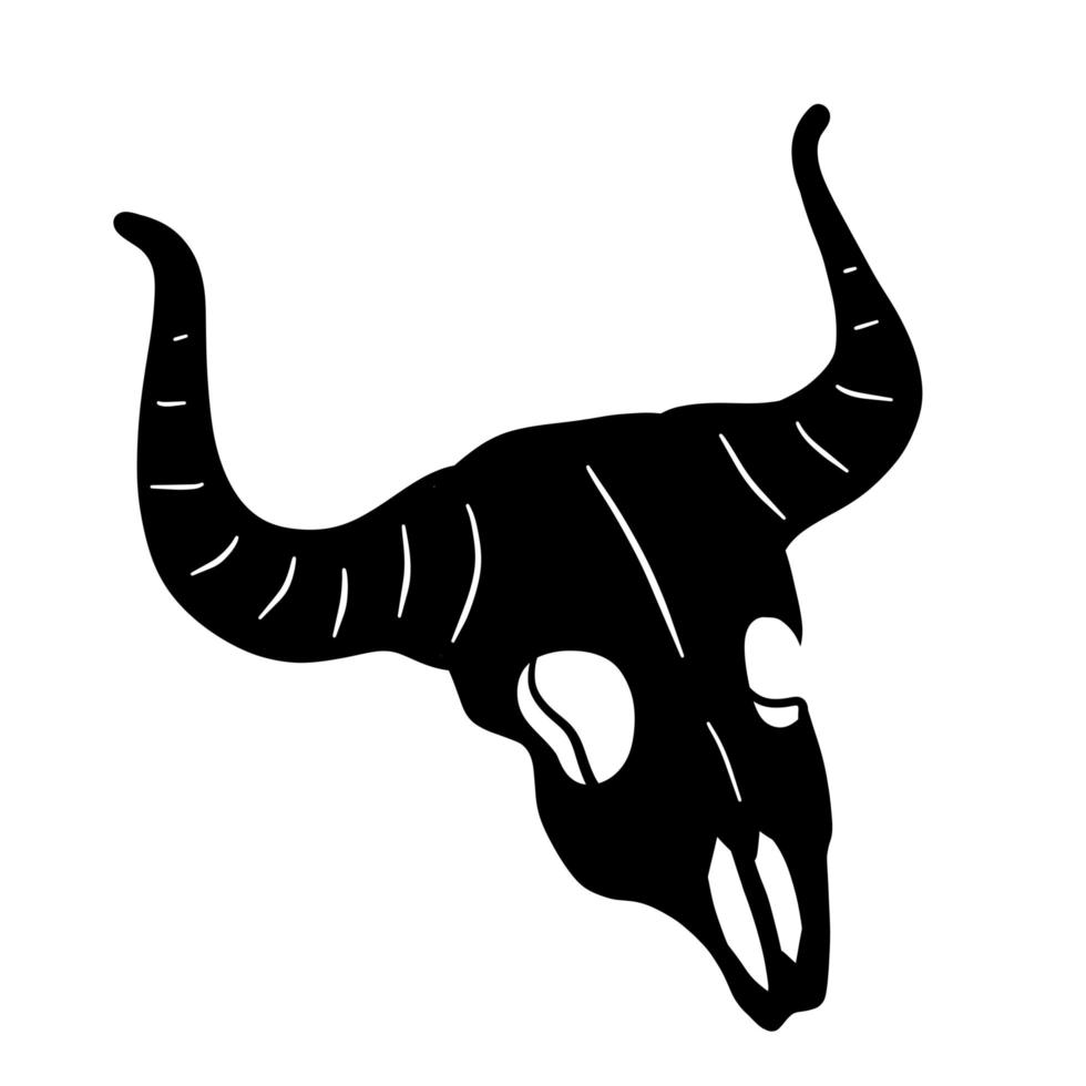 Silhouette des Schädels mit Hörnern. schwarzer Hirsch- oder Kuhkopf. vektor