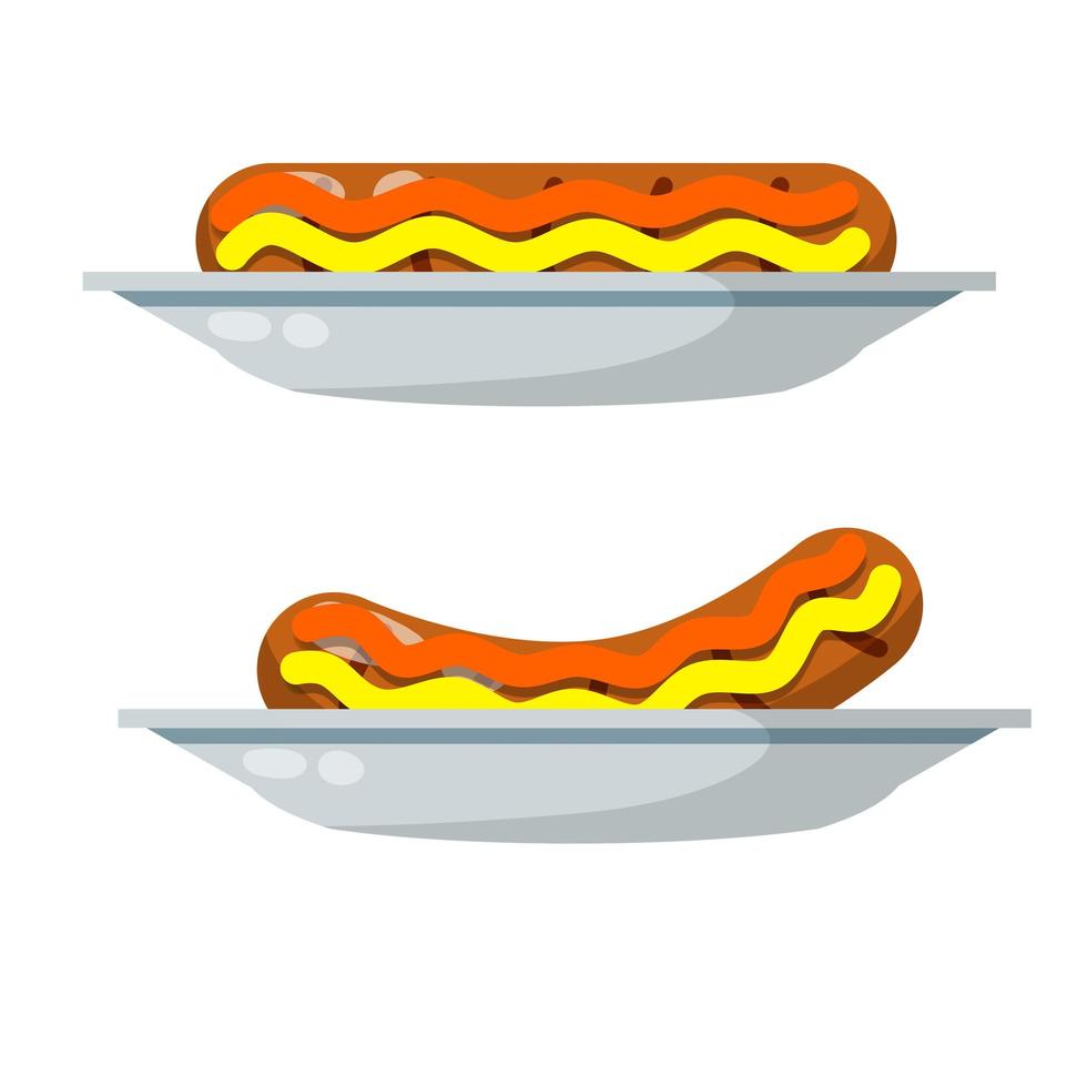 Würstchen. Hot Dog und Küchenelement auf dem Teller. flache illustration der karikatur. vektor