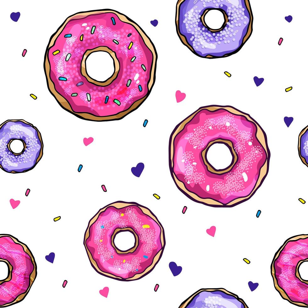 bunte Vektor Musterdesign mit leckeren Donuts. isolierter Hintergrund.