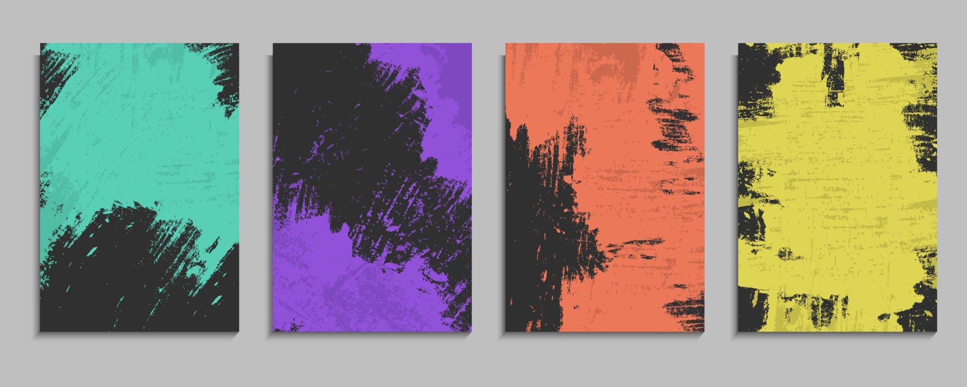 uppsättning färgglada grunge texturerad formgivningsmall i svart bakgrund. kan användas för banner, tapet eller affischmall vektor