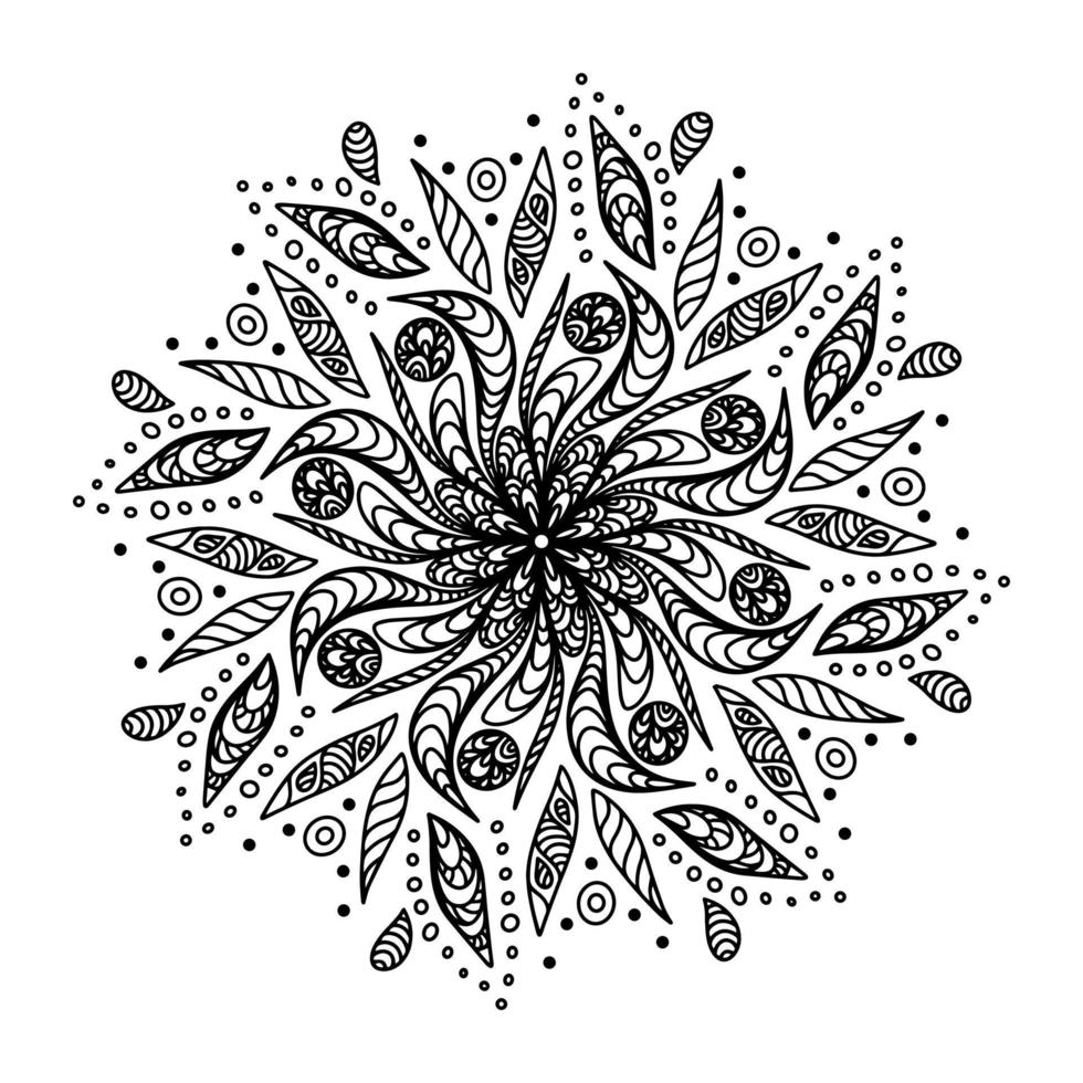 Blumenvektormandala mit Blumen und Blättern in der Gekritzelart lokalisiert auf weißem Hintergrund. lustige Färbung und niedliche Illustration für saisonales Design, Textil, Dekoration, Kinderspielzimmer oder Grußkarte vektor