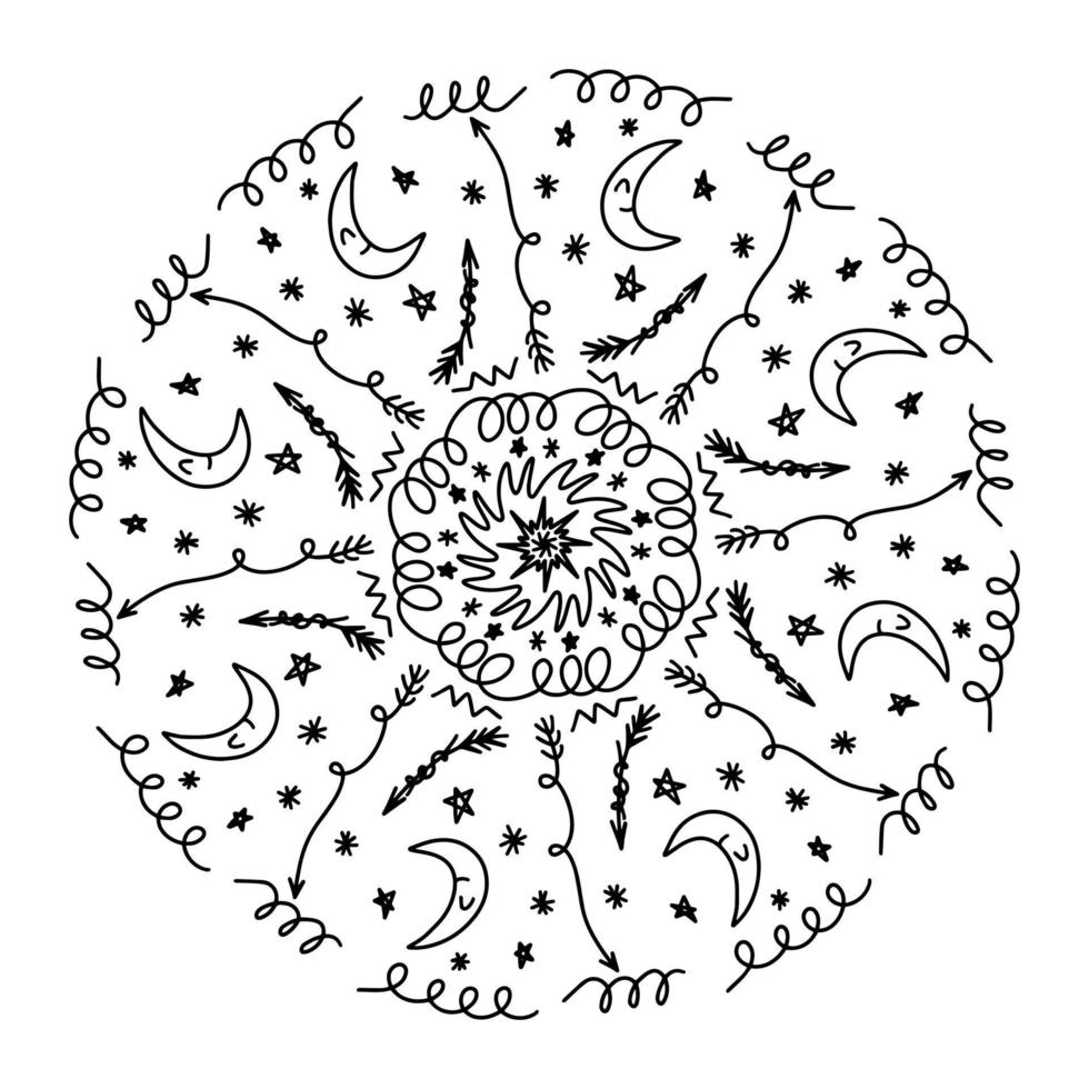 Vektor-Doodle kreisförmiges Mandala-Muster für Henna, Mehendi, Tätowierung, Dekoration. dekoratives Ornament im orientalischen Ethno-Stil. Malbuchseite für Erwachsene und Kinder. isoliert auf weißem Hintergrundsymbol. vektor