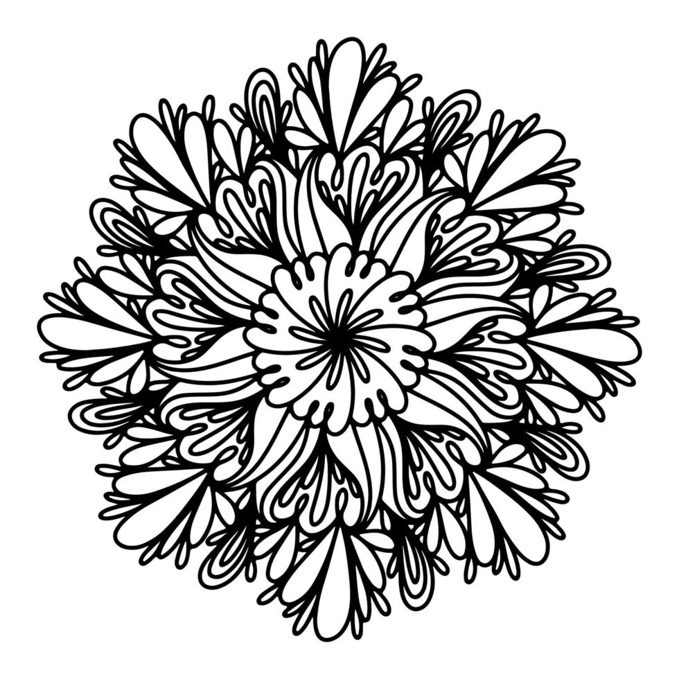 blommig, handritad aster mandala blommor i doodle stil isolerad på vit bakgrund. rolig och söt färg för säsongsbetonad design, textil, dekoration för barnens lekrum eller gratulationskort. krysantemum. vektor