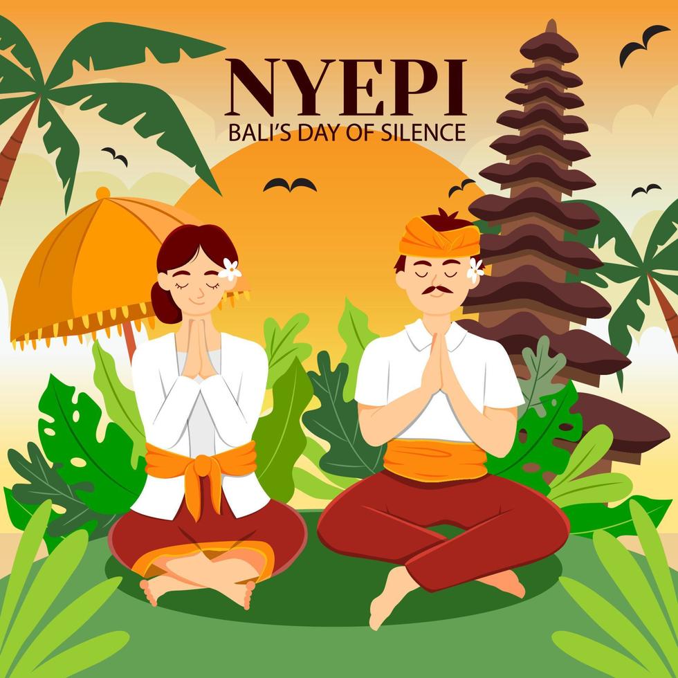 Menschen, die am Nyepi-Tag der Stille beten vektor