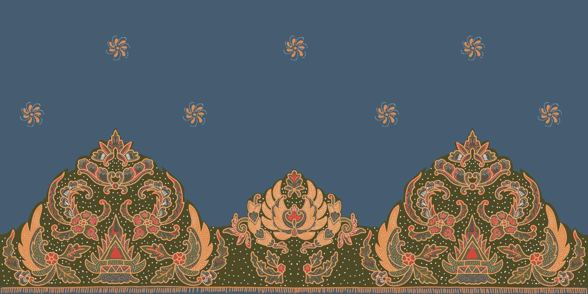 Blumenmuster. indonesisches motiv, batik ist eine wachsbeständige färbetechnik, die auf ganze stoffe angewendet wird. traditionelles Design des geometrischen ethnischen Musters für Hintergrund, Gewebe, Vektorillustration vektor