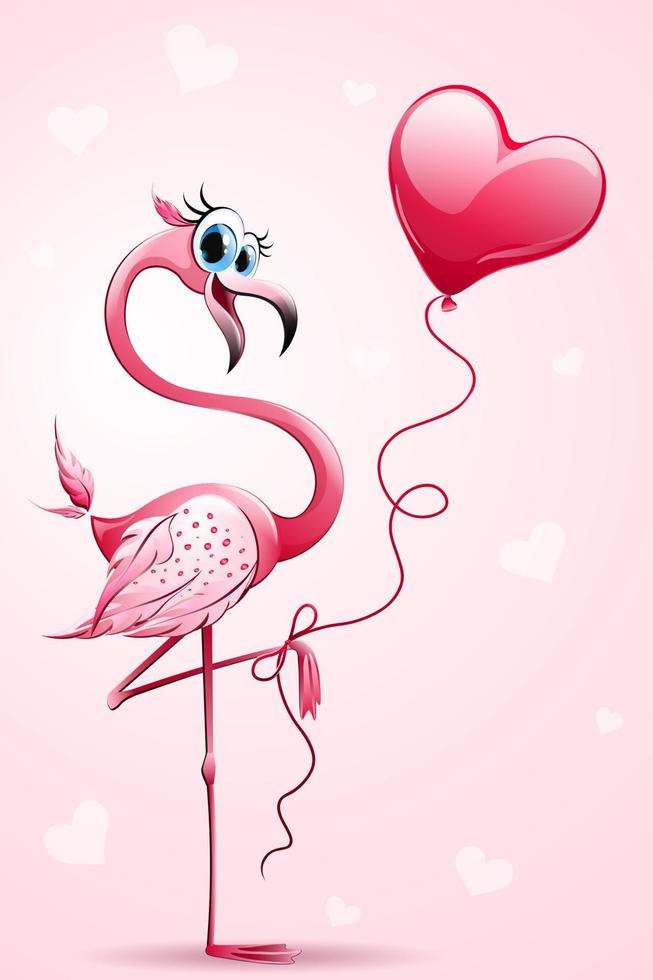 flamingo valentine med ballong vektor