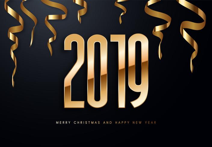 2019 Holiday Vector Gruß Illustration mit goldenen Zahlen.
