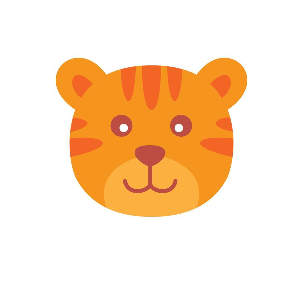 tiger eller unge eller stor katt leende ansikte huvud söt tecknad logotyp ikon vektorillustration vektor