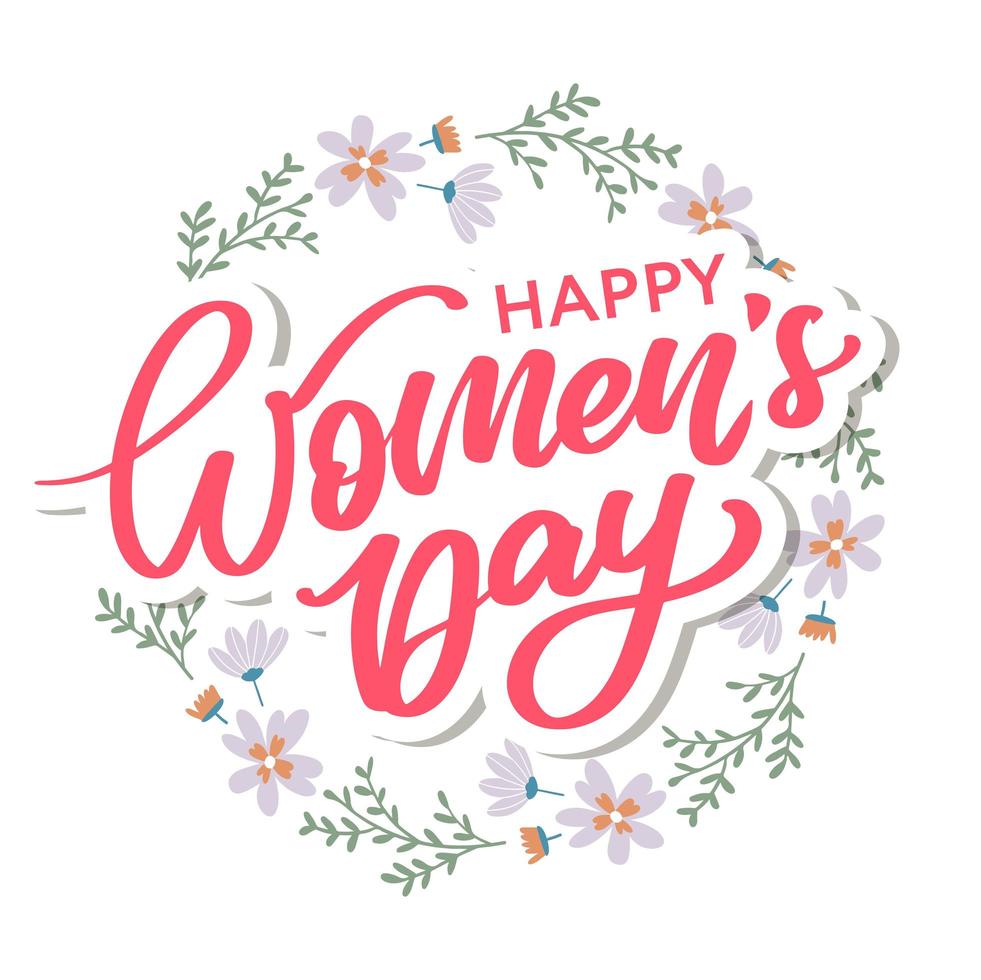 frauentag handgezeichneter schriftzug. roter Text isoliert auf weiß für Postkarte, Poster, Banner-Design-Element. Happy Women's Day Skriptkalligrafie. fertiges feiertags-schriftzug-design. vektor