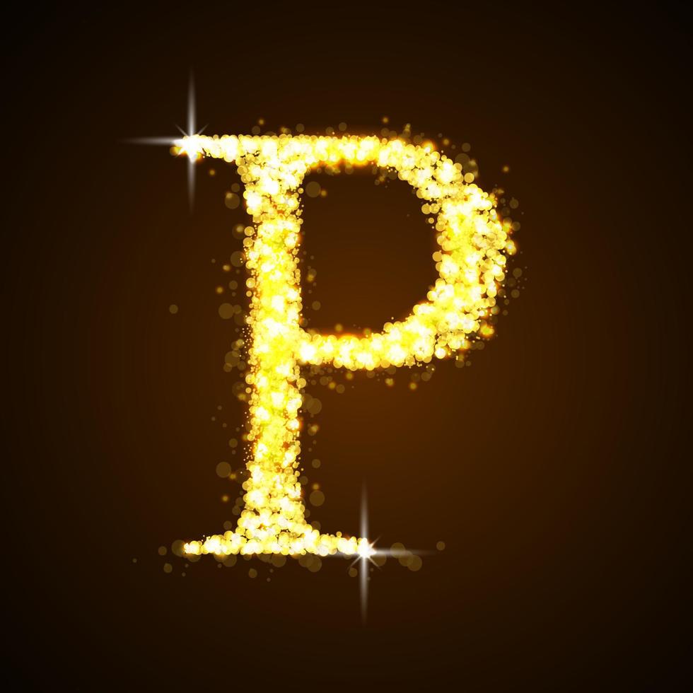 Alphabete p aus goldenen glitzernden Sternen. Illustrationsvektor vektor