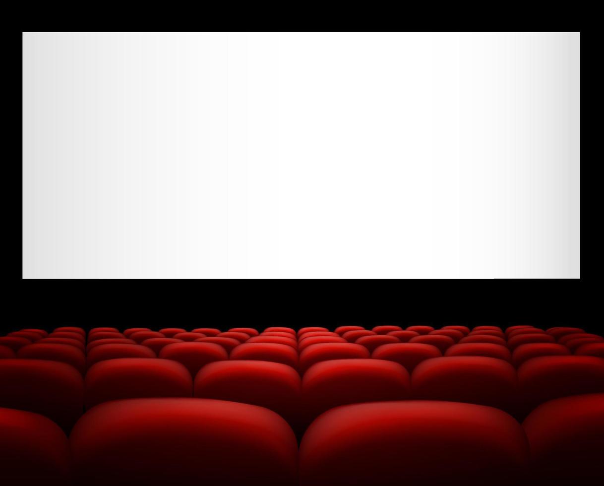 eine Illustration eines Kinos mit roten Polstern und Armaturen, mit einer Leinwand vektor