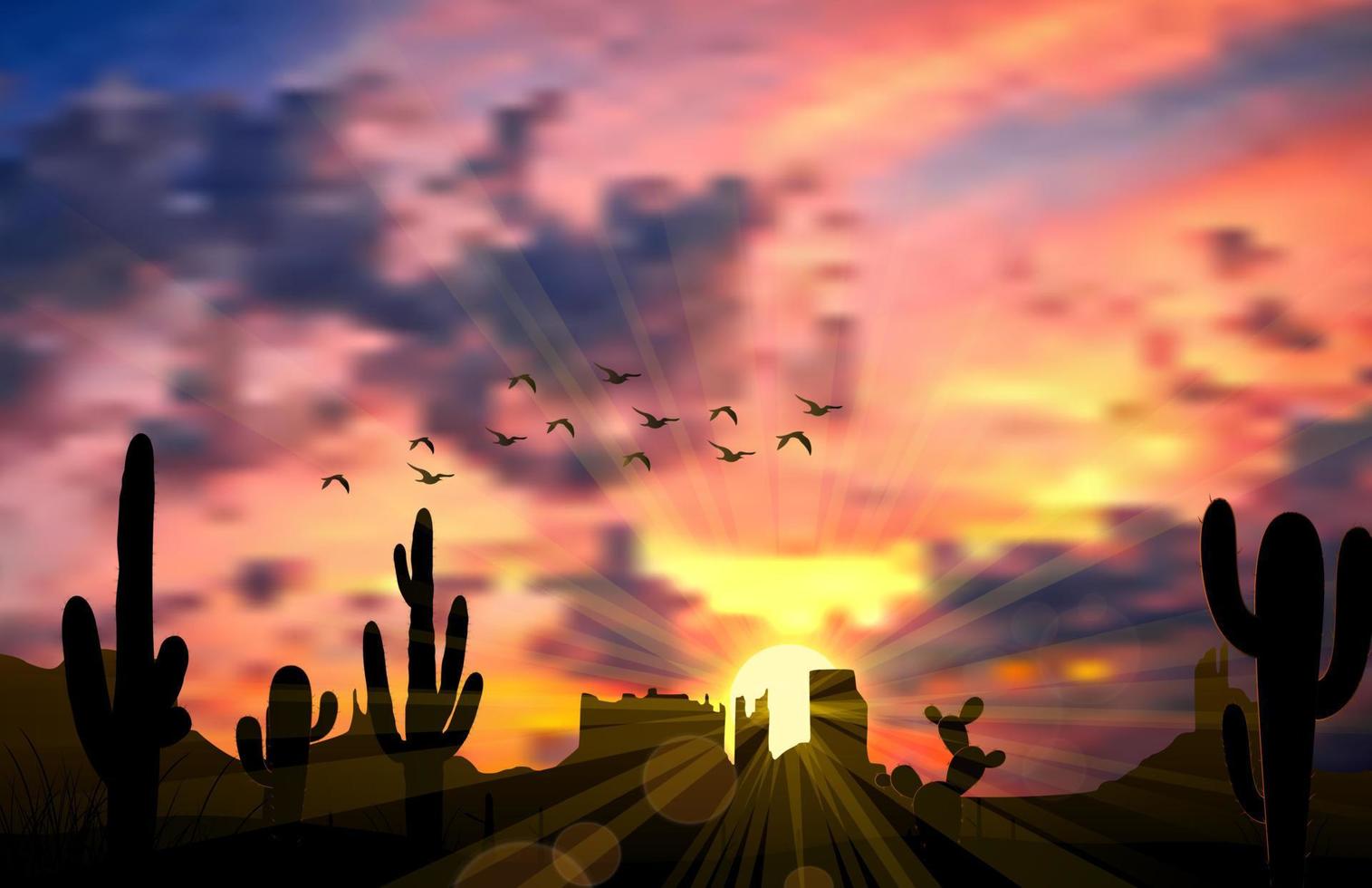 Illustration des Kaktusbaums bei Sonnenuntergang vektor
