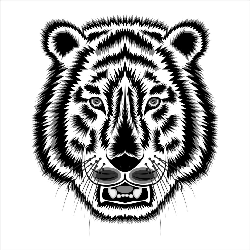 Tigerkopf Skizze Vorderansicht isoliert weißer Hintergrund vektor