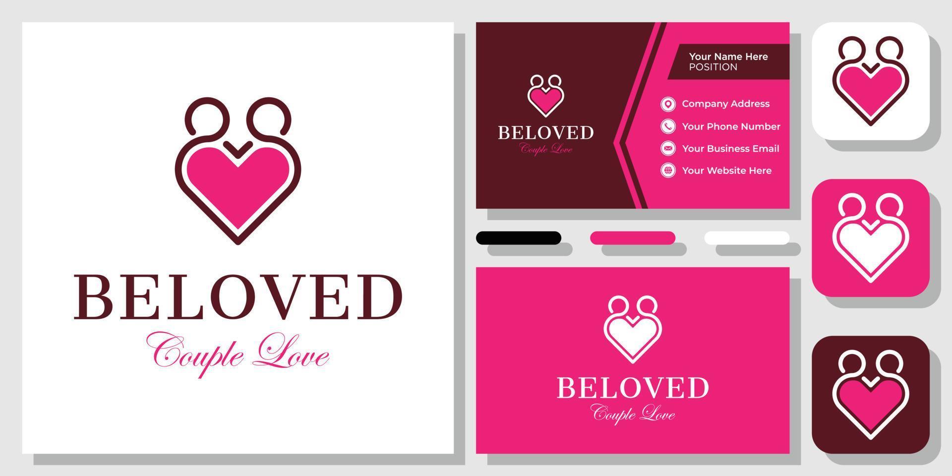 paar liebe geliebte romantische valentinstag süßes herz glücklich logo design mit visitenkartenvorlage vektor