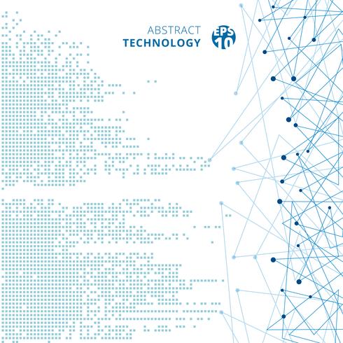 Blaues Musterpixel der abstrakten quadratischen digitalen Daten der Technologie mit Linien schließen Punkte auf weißem Farbhintergrund an. vektor