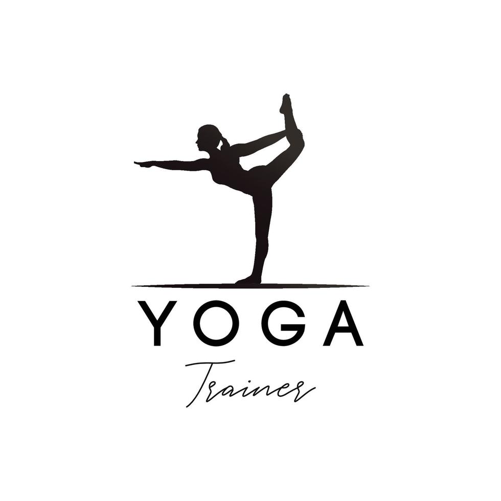 lord of the dance pose, yoga kvinna siluett, flicka med skönhet kroppshår och ansikte på gym logotyp design vektor