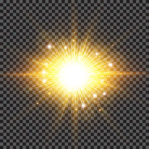 Ljuseffekten mousserande solstrålar spricker med splinterflare på transparent bakgrund. vektor
