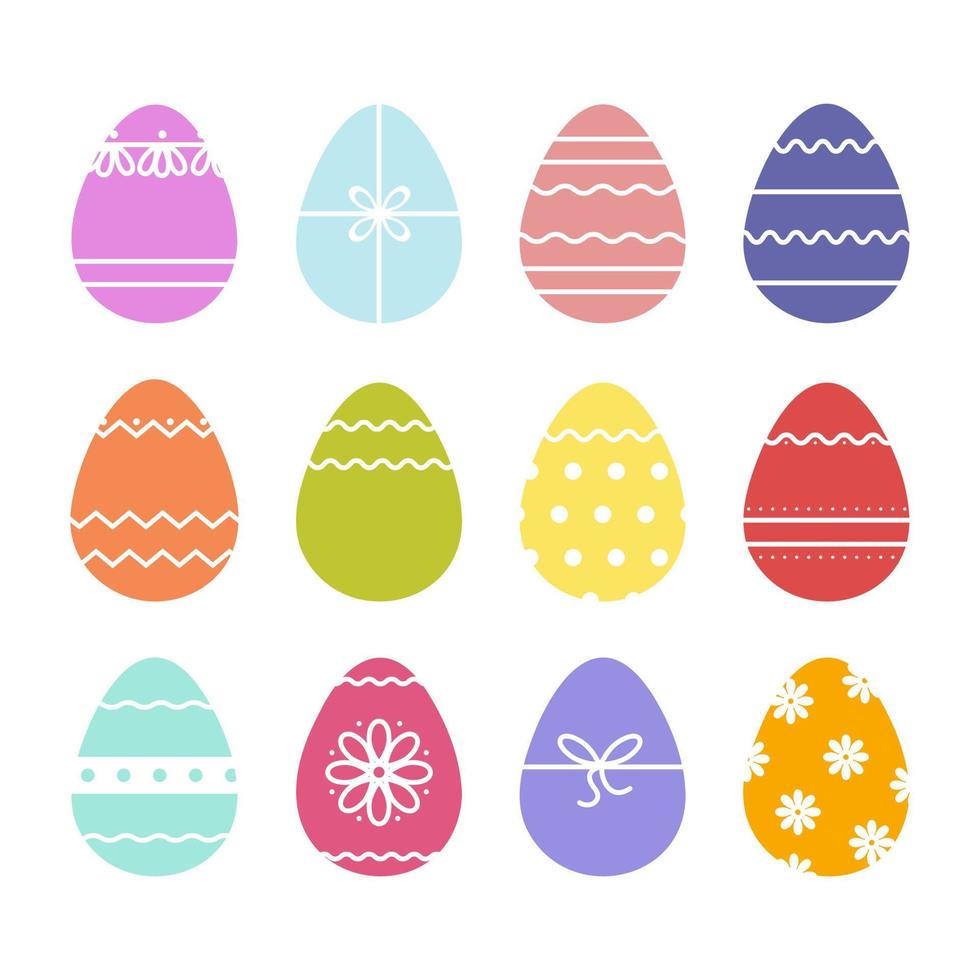 uppsättning av påsk färgade ägg. ägg för semester med målade mönster av cirklar, linjer, blommor. vårfestival. glada påskägg vektor