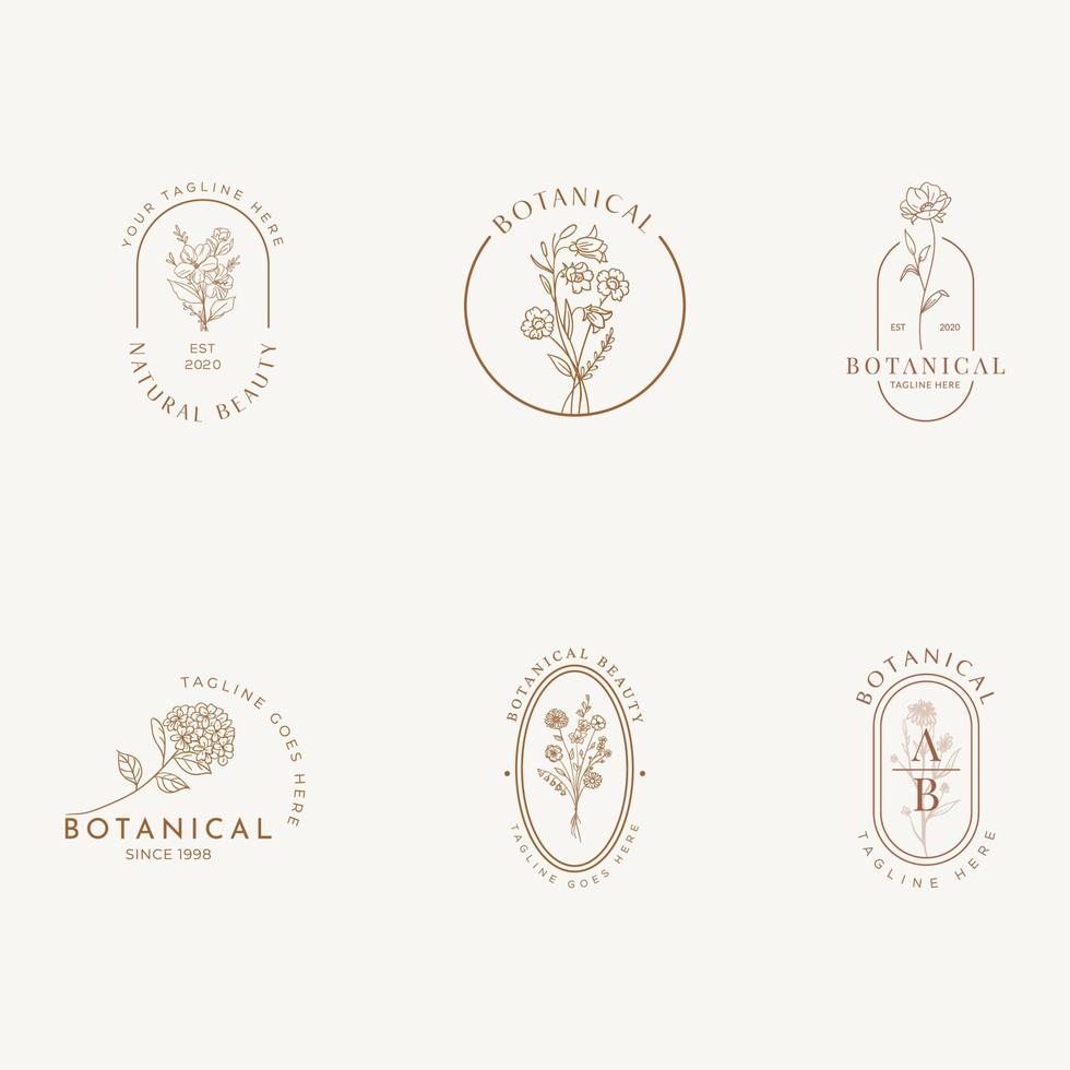 botaniska blommiga element handritad logotyp med vilda blommor och blad. logotyp för spa och skönhetssalong, boutique, ekologisk butik, bröllop, blomsterdesigner, inredning, fotografi, kosmetika. vektor