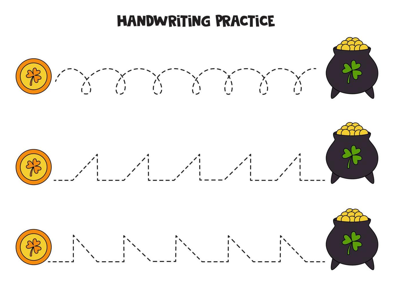 Verfolgen von Linien mit Patrick-Day-Münzen und Kessel. Schreiberfahrung. vektor
