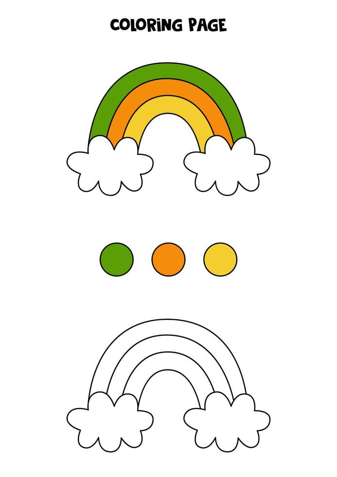 Farbe süßer bunter Regenbogen. Arbeitsblatt für Kinder. vektor