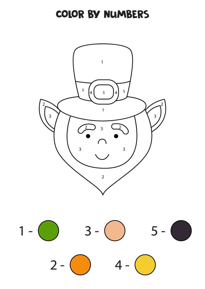 färg tecknad leprechaun av siffror. arbetsblad för barn. vektor