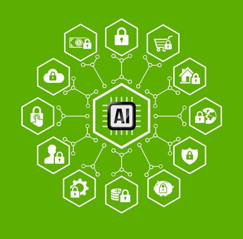 AI Künstliche Intelligenz Technologie für Schutz und Sicherheit Symbol und Gestaltungselement vektor