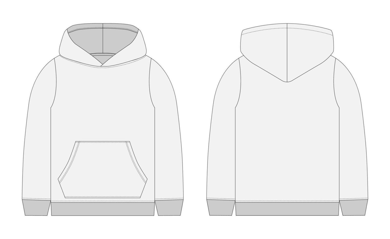 technische skizze für männer grauer hoodie. Mockup-Vorlagen-Kapuzenpulli. vektor
