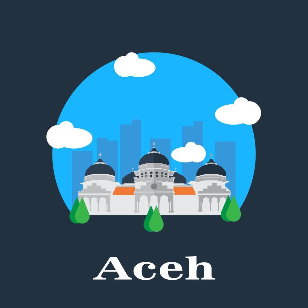 baiturrahman große moschee ist eine moschee im zentrum der stadt banda aceh, provinz aceh, indonesien. mit flachem Design vektor