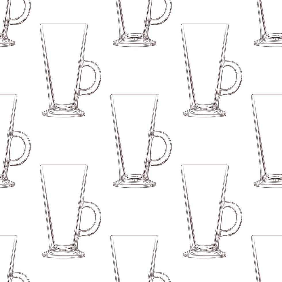 nahtloses muster der irischen kaffeetasse. hand gezeichneter glasschalenhintergrund. vektor