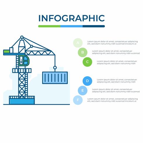 Geschäft Infografik. Infografiken Diagramm mit Kran. Vorlage für die Präsentation. Güterverkehrs- und Logistikkonzept. vektor