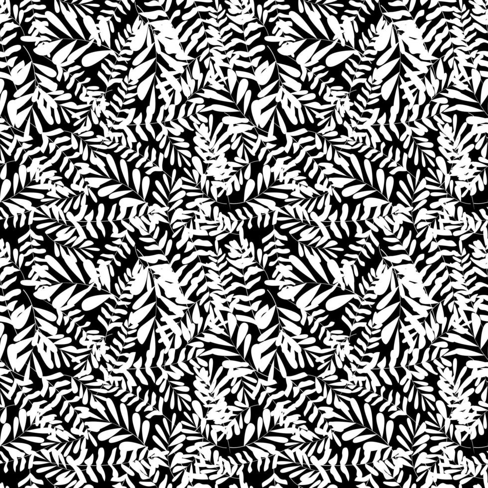 sömlöst upprepande mönster med silhuetter av palmblad i svart på vit bakgrund. vektor