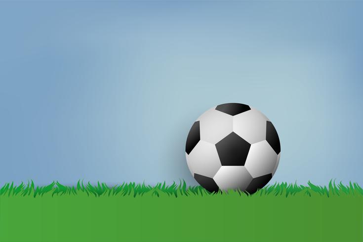 Fotboll på grönt gräs. papper konst stil. vektor