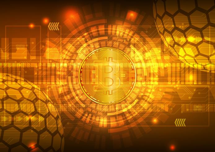 Bitcoin Digital-Währung mit Stromkreis-Zusammenfassungs-Vektor-Hintergrund für Technologie-Geschäft und on-line-Marketing-Konzept vektor