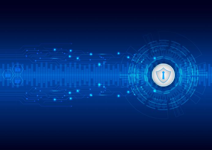 Säkerhetskoncept, Stängt hänglås på digital, cybersäkerhet, blå abstrakt höghastighets internetteknologi vektor bakgrunds illustration.