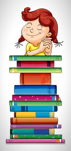 Mädchen und Stapel Bücher vektor