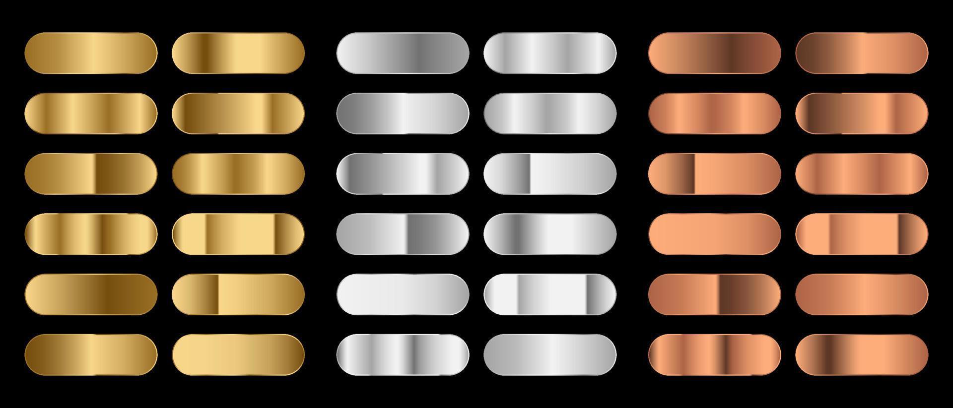 großes Metallpaket. sammlung von gold-, silber- und bronzegradienten für das design. Vektorgradienten eingestellt. Vektor-Illustration vektor